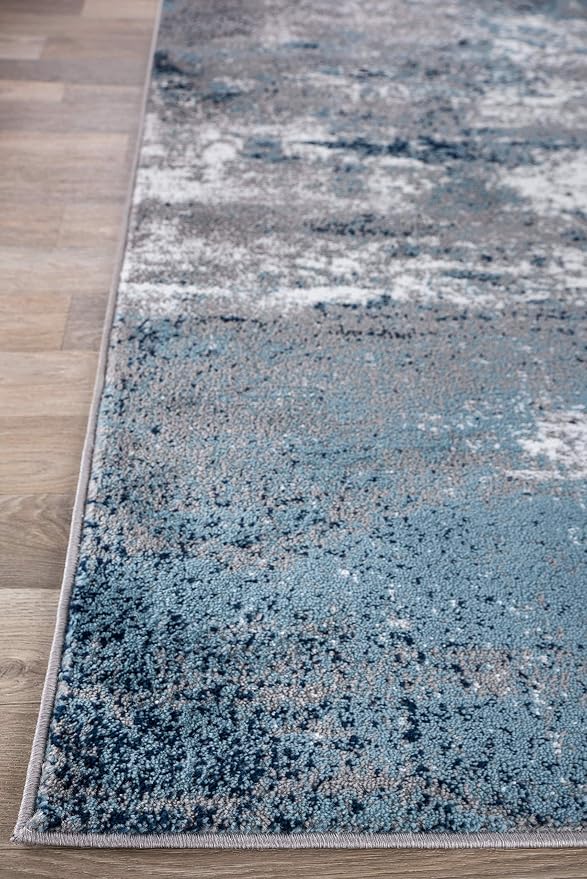 Rugshop Watercolor Distressed Modern Bohemian Runner Rug Blue 2'7" x 4'