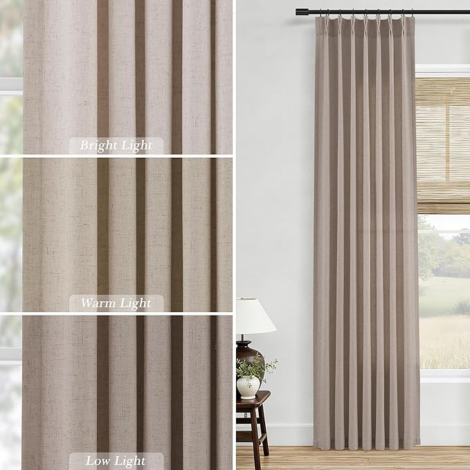 Aersas Ecru Pinch Pleated Linen Curtains 84 Inches Long 2 Panels Set for Living Room Bedroom Dining Pinch Pleat Back Tab Light Filtering Boho Farmhouse Window Curtain 84 Inch Length