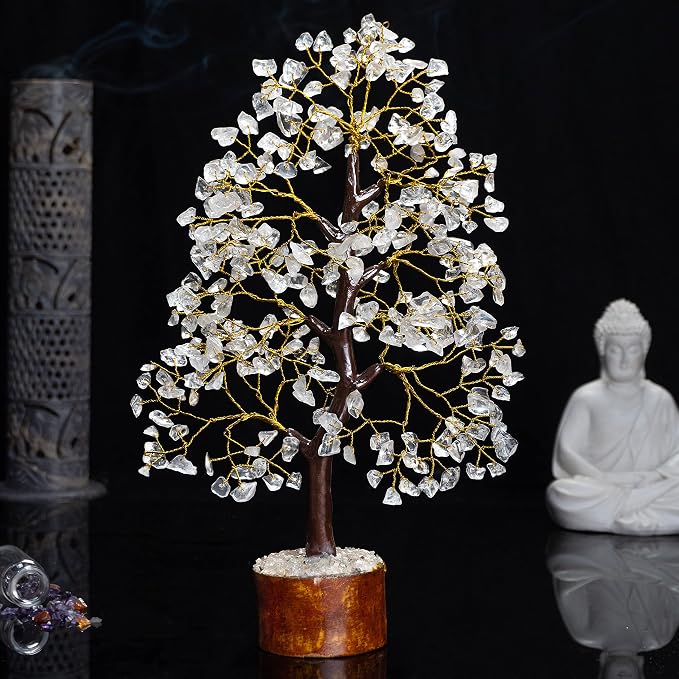 Crocon® Clear Quartz Crystal Tree of Life, Birthday Gifts for Women & Men, House Decor for Shelf Healing Crystals, Spiritual Gift Room Decor, House Warming Gifts New Home, Birthday Gift for Mom