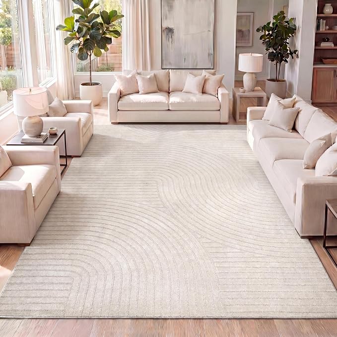 JONATHAN Y Hallie High-Low Curve Ivory/Cream Indoor/Outdoor Area Rug, 9x12, Minimalist, Pet Friendly, Non-Shedding, Stain Resistant, Hose-Washable for Backyard, Patio, Porch (SCN100B-9)