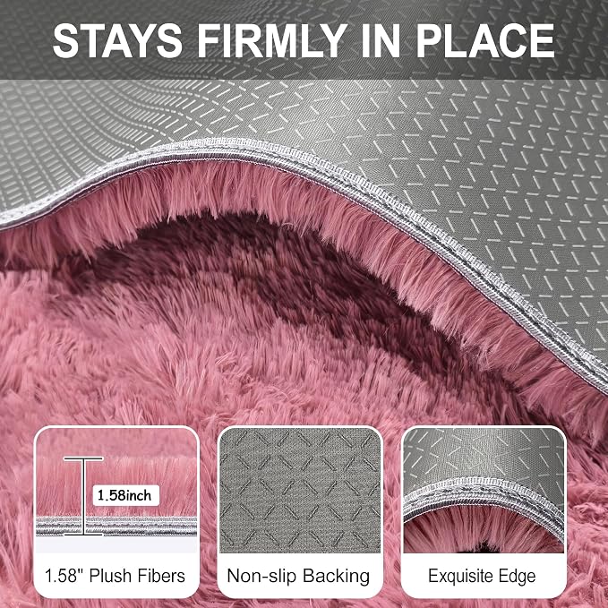 Soft Runner Rug for Bedroom Living Room, 2x6 ft Fluffy Blush Pink Rug for Bedroom Girls Room, Washable Girls Fuzzy Rugs for Kids Room Bedside Nursery Dorm Pink Shag Carpet Runner for Hallway