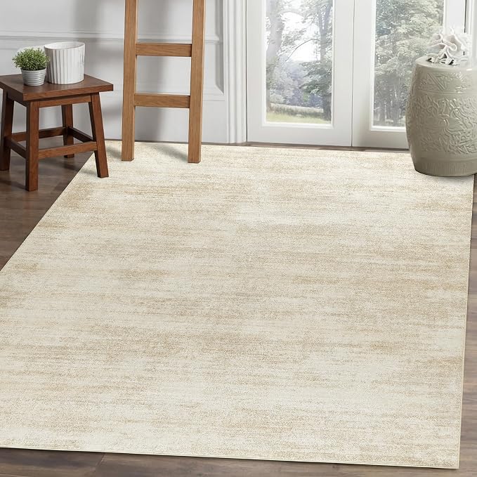 4x6 Rug for Dorm Washable Non Slip Abstract Modern Area Rugs Tan Brown | Cream Beige Carpet for Entryway, Living Room Bedroom, Boho Neutral Farmhouse, with Soft Low Pile, Foldable Rubber Backing