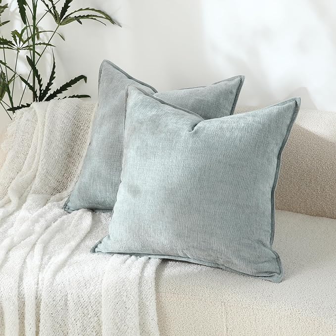 Stellhome Soft Chenille Decorative Pillow Covers 20x20 Inch Natural Aqua Haze Boho Farmhouse Neutral Couch Throw Pillows for Bed Pack of 2 Accent Modern Pillowcase Sofa Livingroom Home Decor