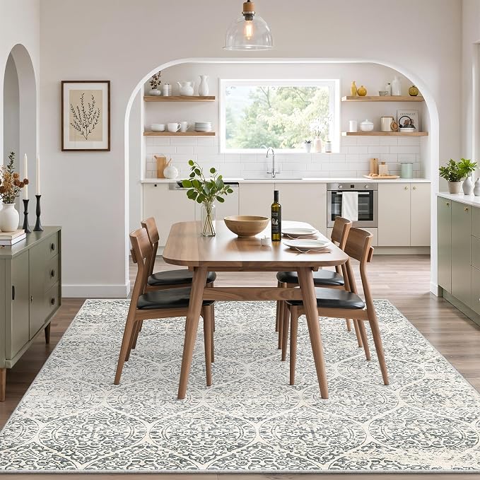 Soalmost 5x7 Area Rugs for Living Room, Washable Moroccan Trellis Soft Rug | Non-Slip Low Pile Rug Soft Throw Carpet for Dining Room Bedroom Home Office Nursery Grey, 5'x7'