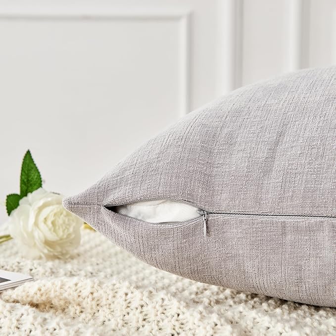 GAWAMAY Decorative Chenille Throw Pillow Covers 24x24 Inch Pack of 2, Soft Square Couch Pillow Cover for Sofa Cushion Living Room Bedroom Solid Dyed Pillowcases Light Grey 60x60cm (ONLY Covers)