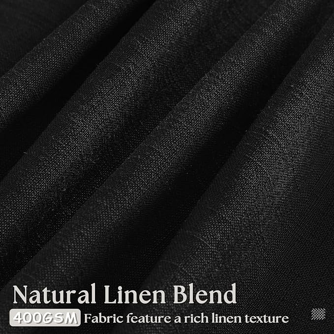 Black Linen Curtains 102 Inches Long 2 Panels for Living Room Modern Thick Linen Flax Pinch Pleated Memory Trained Light Filtering Ceiling Semi Sheer 102 Inch Curtain with Hook Rings Back Tab