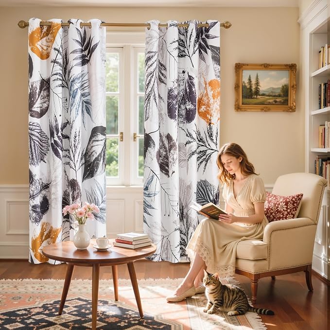 SUBRTEX Blackout Curtains 52Wx108L, Room Darkening Floral Curtains, Thermal Insulated 2 Panels Window Drapes, Boho Farmhouse Curtains for Living Room Bedroom Window Treatments, Grey
