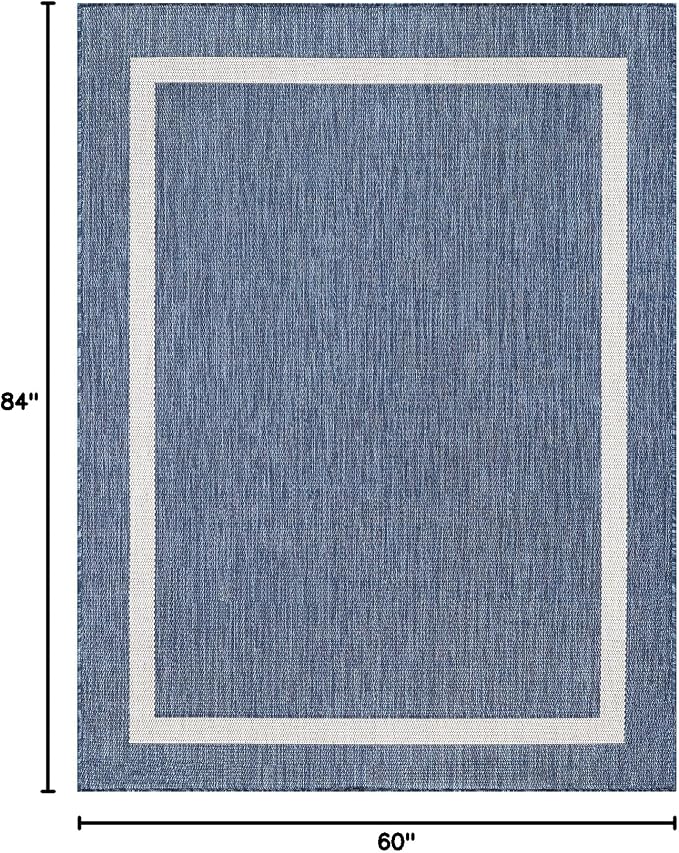 Luul Home Bordered Outdoor Rug 5x7 Washable Outside Carpet for Indoor Patio Porch Waterproof Easy Cleaning Non Shedding Area Rugs Blue 5 x 7