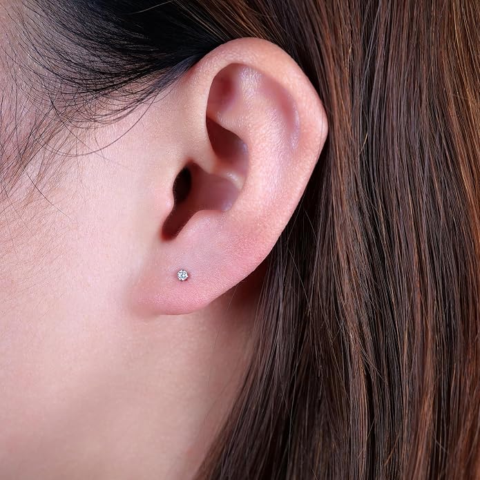 Limerencia 2Pcs 18g Titanium Internally Threaded Tragus Piercing Jewelry Nose Studs Flat Back Earrings Labret, Lip, Helix, Cartilage, Conch, Medusa Piercing for Women Men Sensitive Ears