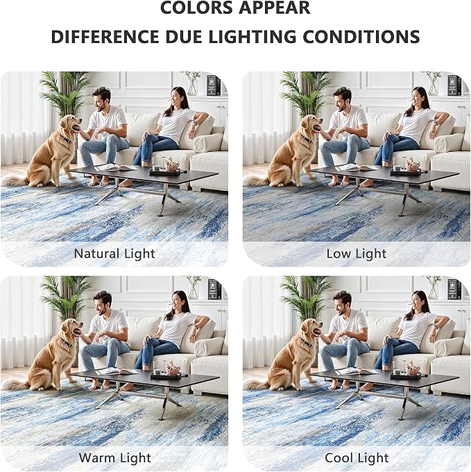 Washable Rug 6x9, Abstract Morden Soft Area Rug, Non-Slip Low Pile Rugs for Living Room, Bedroom, Dining Room, Home, Office (Rust Blue/Brown)