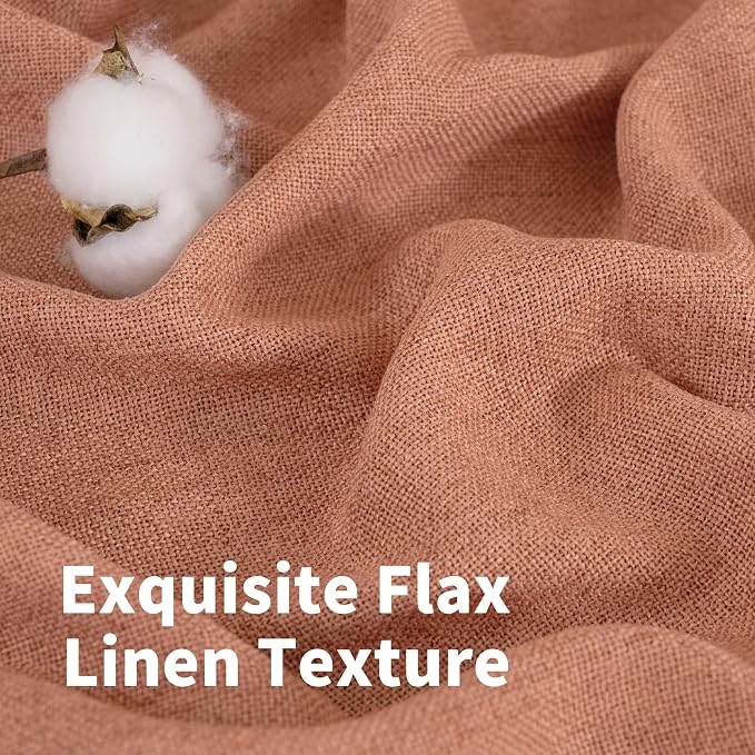 YoungsTex Terracotta Linen Curtains 48 Inch Length for Living Room Window, Light Filtering Drapes Semi Sheer with Bronze Grommet Privacy for Kitchen Bedroom Farmhouse, 42 x 48 Inch, 2 Panels