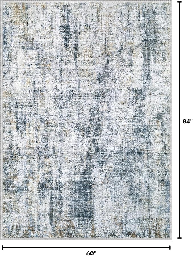 5x7 Area Rug for Living Room: Washable Abstract Soft Rugs Non Slip Modern Stain Resistant Low Pile Carpet for Dining Room Bedroom Nursery Office (Multi Blue, 5'x7')