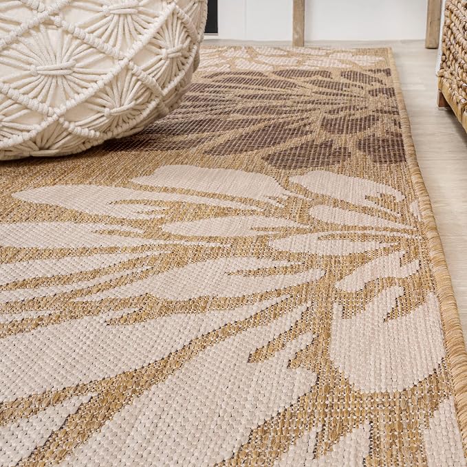 JONATHAN Y Floral Textured Weave Indoor Outdoor Area Rug 5X8 Brown/Cream, Zinnia Modern for Backyard, Patio, Porch, Easy-Cleaning, High Traffic, Pet-Friendly, Non-Shedding (SMB110I-5)