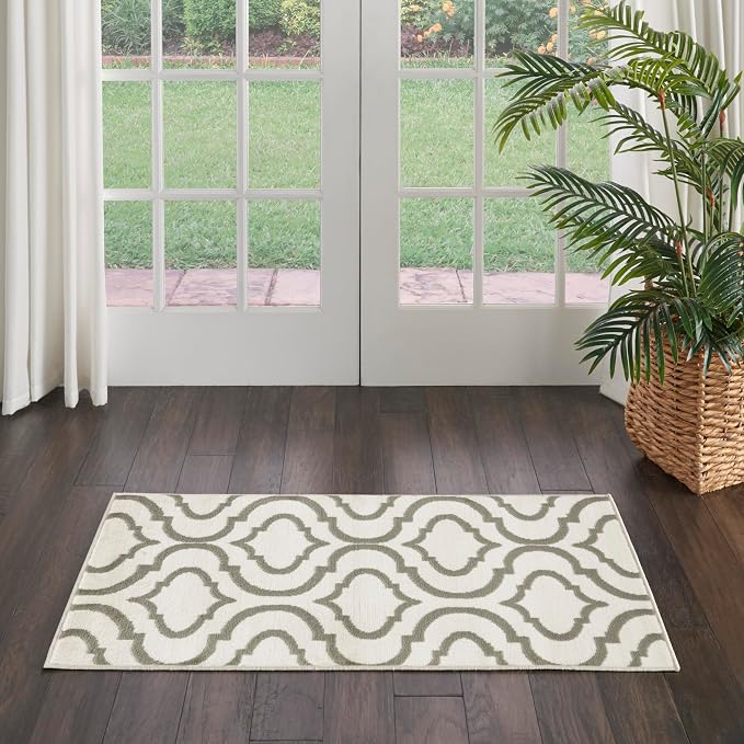 Nourison Home Jubilant Ivory Green 2' x 4' Area Rug - Easy Clean, Non Shedding, Bed Room, Living Room, Dining Room, Kitchen (2' x 4')