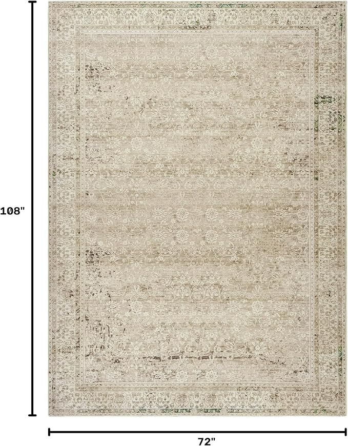 BILEEHOME Boho Cream Area Rugs 6x9 for Bedroom Washable Floral Neutral Modern Rug for Living Room,Light Beige and Tan Brown