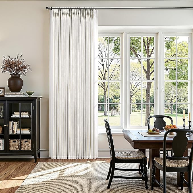 80 Inch Extra Wide Pinch Pleated Curtains 102 Inch Length for Living Room Large Window Drapes Light Filtering Privacy for Bedroom Back Tab with Hooks Clip Rings Natural 80W x 102L