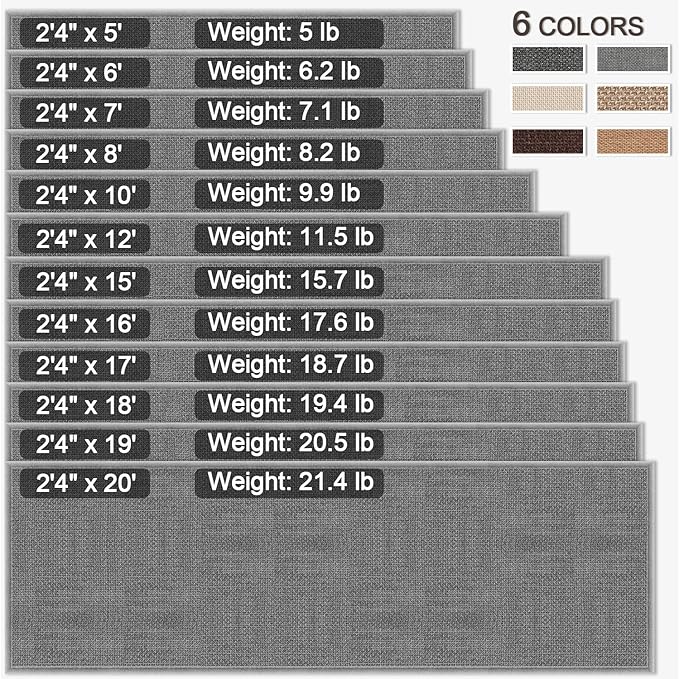 17ft Jute Hallway Rug Runner, Rubber Backed Extra Long Carpet Runner Mats for Hallway, Machine Washable Indoor Entryway Runner Rug, Grey