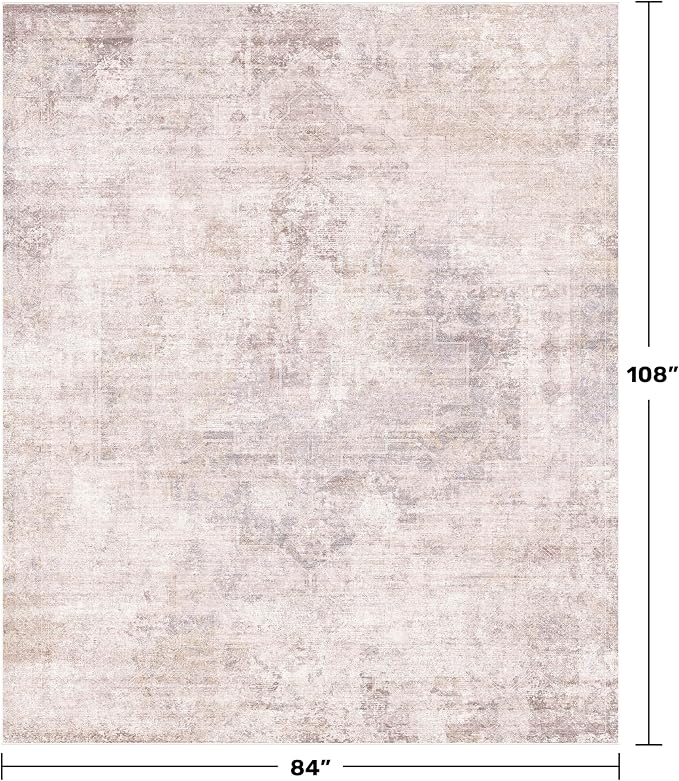 Washale Modern 7x9 Area Rugs for Bedroom, Pink and Grey Rug for Dinning Room Under Table,Living Room, Non Slip Low Pile Thin Floor Carpet
