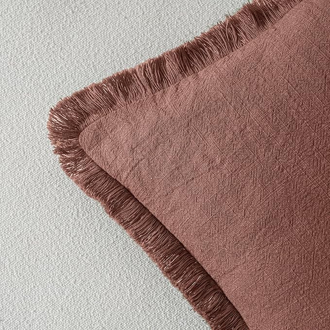 MIULEE Decorative Throw Pillow Covers Neutral Linen Fringe Throw Pillows Set of 2 Autumn Glaze Boho Farmhouse Cushion Covers with Tassels for Couch Sofa Bed Living Room Fall Decor 18x18 Inch