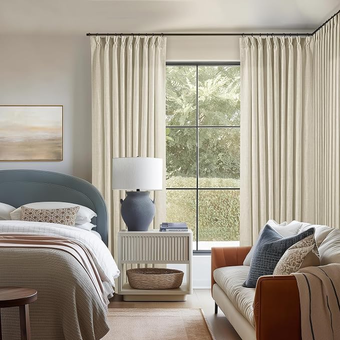 TWODRAPES 60 Inch Width 120 Inches Long Linen Pinch Pleat Curtains 1 Panel | Light Filtering Semi Sheer Privacy, Room Divider, Pinch Pleat Curtains for Sliding Door Dining Bedroom Large Window, W60xL120