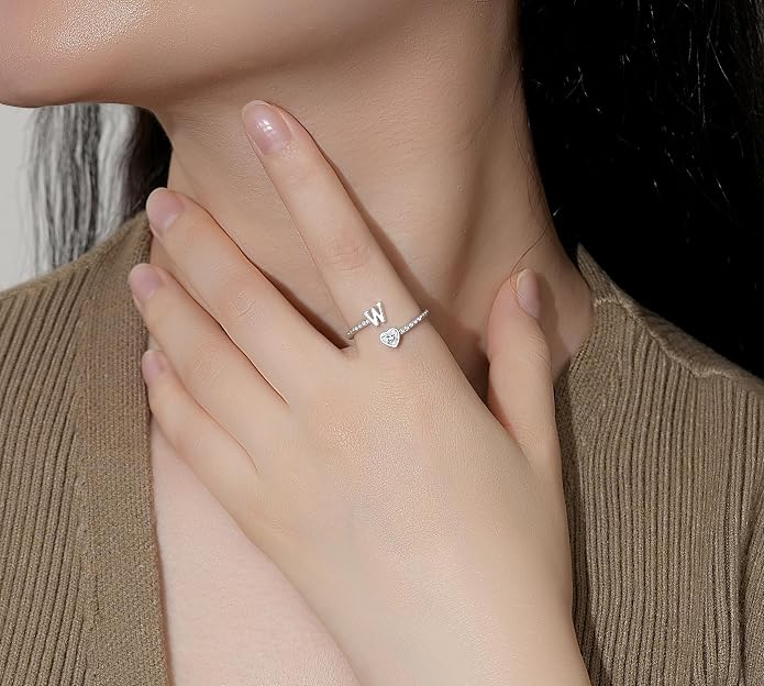 Step Forward 925 Sterling Silver Adjustable Initial Ring for Women | Non Tarnish Letter Rings for Lady | Alphabet Heart Thumb Rings | Capital Letter Jewelry Gifts