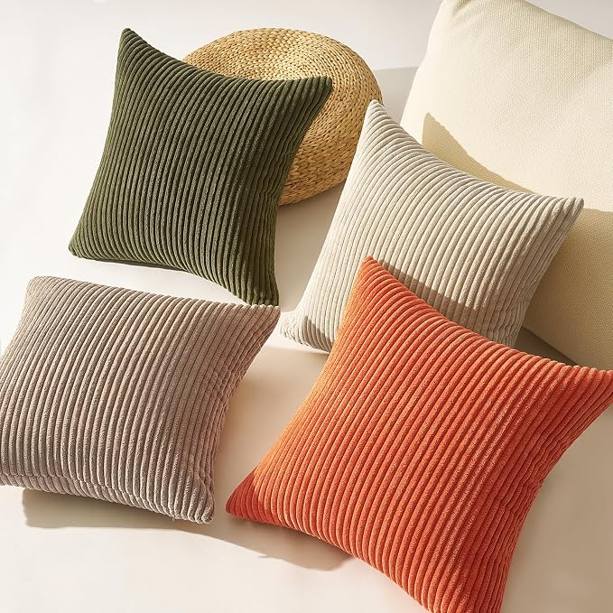 Topfinel Fall Home Decor Rust OliveGreen Throw Pillow Covers 22x22 Inch Set of 4 Boho Farmhouse Cushion Covers Soft Corduroy for Couch Bed Sofa Living Room