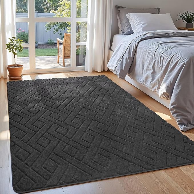 Macgace Ultra Soft Dark Grey Area Rug for Bedroom, 3x5 Modern Geometric Shag Rugs with Nonslip Backing for Living Room, Washable Fuzzy Carpet for Cozy Kids Room