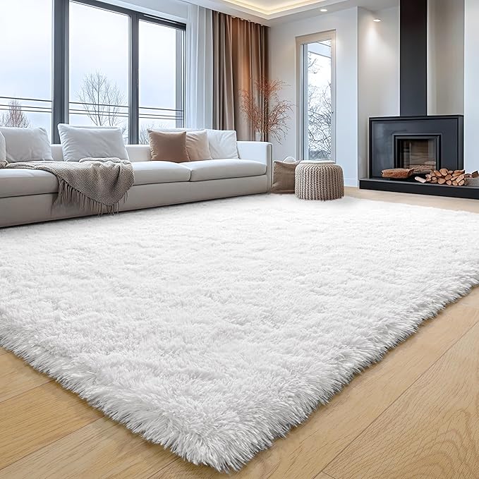 White Shag Rug for Bedroom, 4x5.9 Fluffy Area Rugs for Living Room | Nursery and Kids Room, Soft and Comfy, Fuzzy Bedside Carpet for Girls and Boys Dorm Home Decor Aesthetic, Non Slip