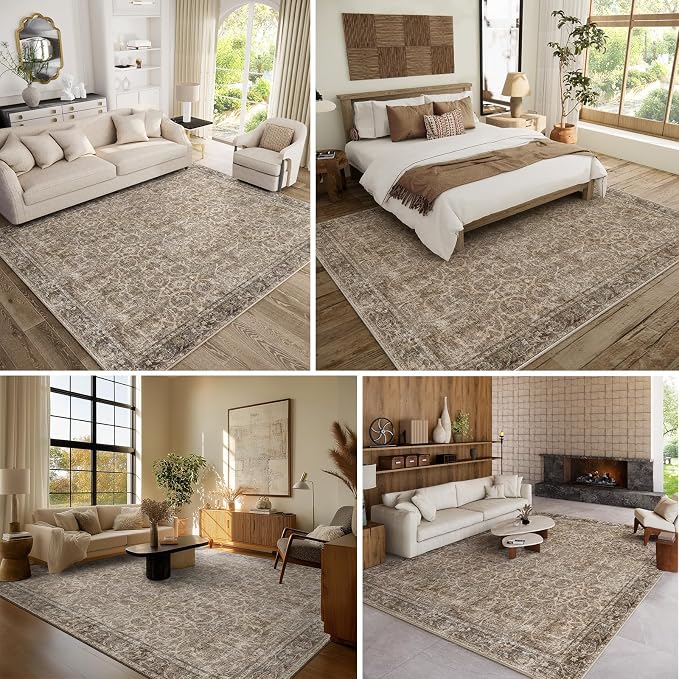 Washable Rugs for Living Room: 8x10 Area Rugs for Bedroom Ultra Soft Non-Slip Stain Resistant Vintage Boho Large Carpet for High-Traffic Dining Room - Farmhouse Decor