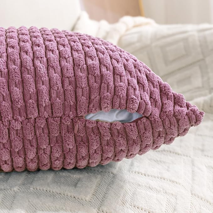Set of 4 Pink Beige White Decorative Throw Pillow Covers 26x26 Inch Corduroy Pillow Covers for Bed Couch Sofa Living Room Soft Square Cushion Cases