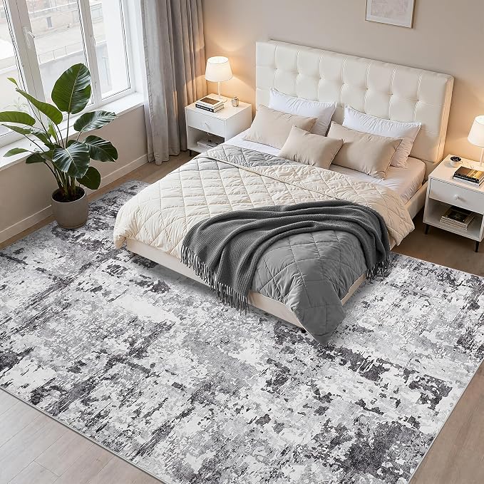 GarveeHome 10x14 Abstract Area Rugs Grey Washable Living Room Bedroom Rug | Abstract Low Pile Non Slip Rug Modern Floor Mat Carpet Indoor Accent Rug for Dining Room Playroom Nursery Home Decor