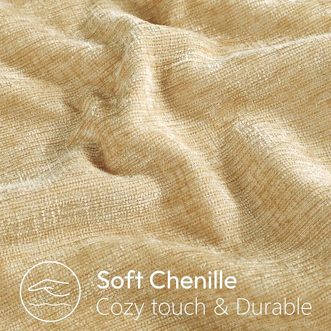 Stellhome Lumbar Chenille Throw Pillow Covers Set of 2 Super Soft Textured Decorative Pillow Covers Accent Solid Cushion Cover for Couch Sofa Bedroom Living Room 12x20 Inch, Yellow