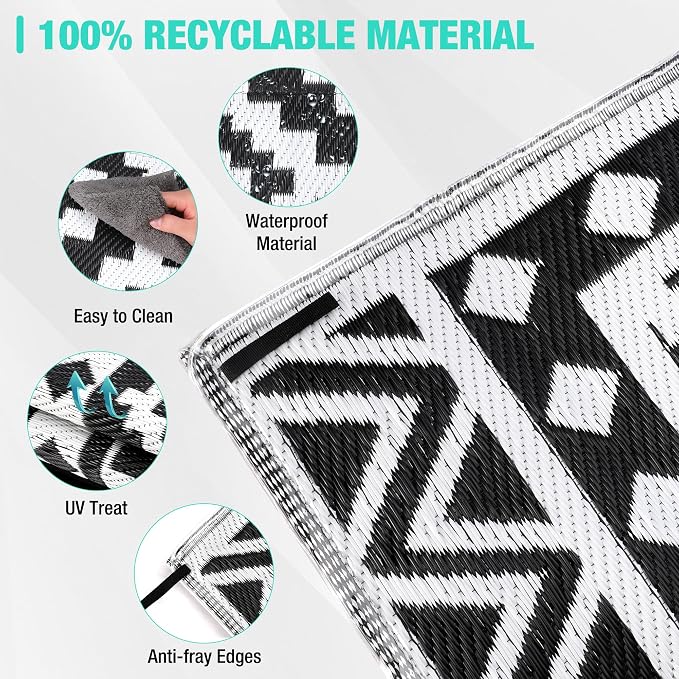 HAUSHOF 5' x 8' Outdoor Rug with LED Strip Light, Waterproof Patio Mat | Waterproof Surface, Easy-Clean Design, Reversible Double-Sided Use, RV Camping Beach Porch Balcony Use