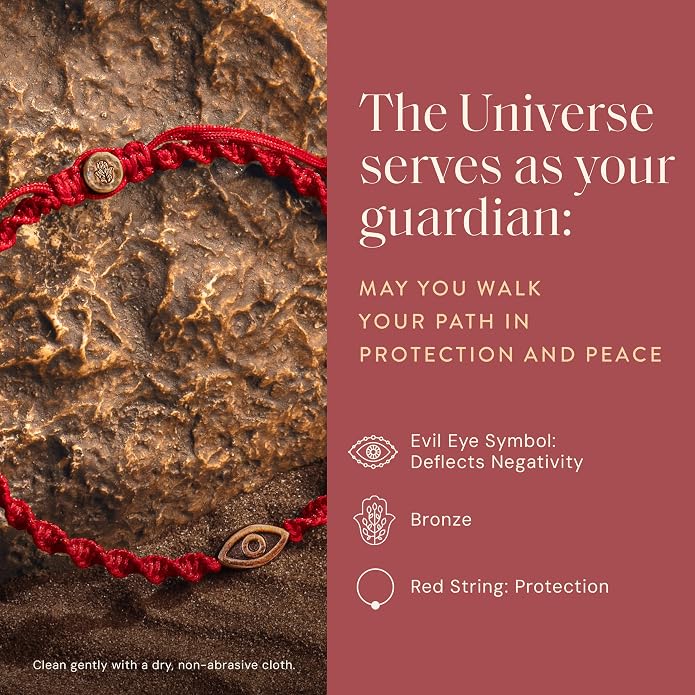 KARMA AND LUCK Guardian of Blessing, Men's Red String Bronze Charm Bracelet, Handmade in Bali for Protection, Adjustable Size
