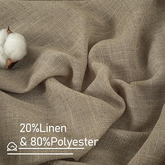 LAMIT Taupe Semi Sheer Linen Curtains 60 Inch, Light Filtering Neutral Window Panels Farmhouse Boho Back Tab and Rod Pocket Drapes for Bedroom, 2 Panels, 52 x 60 Inch
