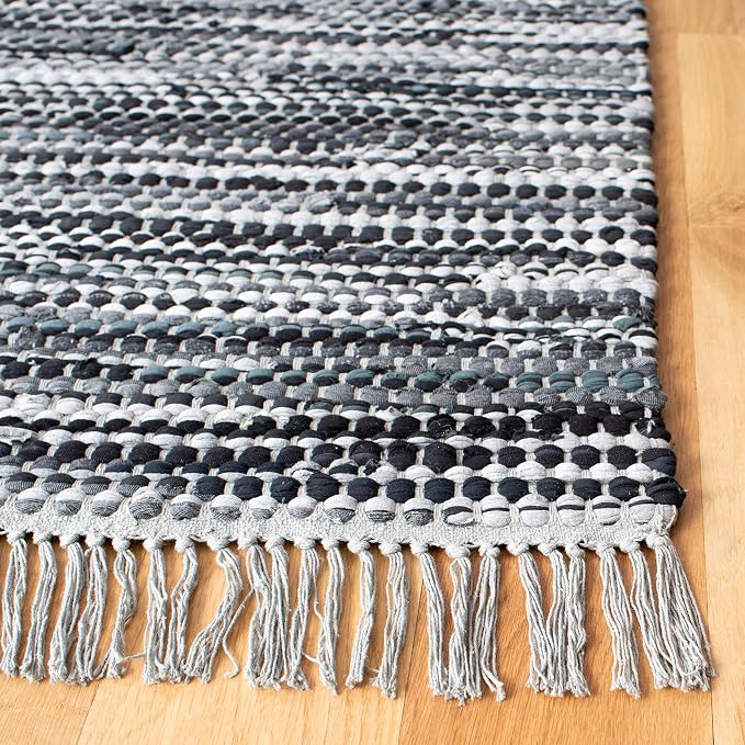 SAFAVIEH Montauk Collection Area Rug - 9' x 12', Grey & Black, Handmade Flat Weave Cotton, Ideal for High Traffic Areas in Living Room, Bedroom (MTK251F)