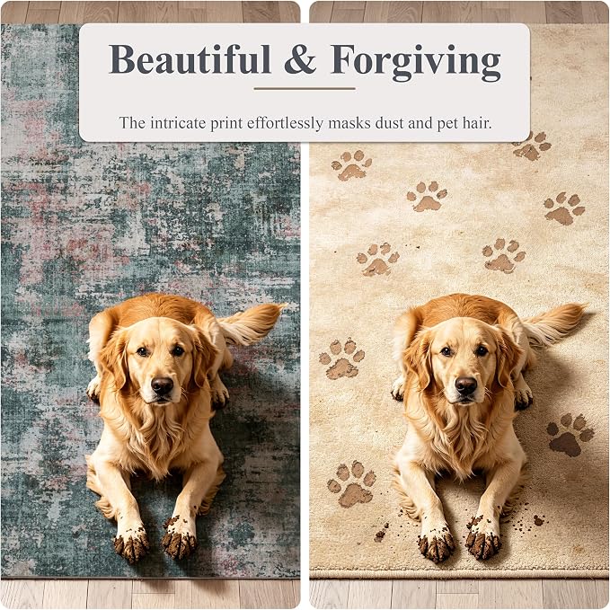 Sasttie 2x6 Soft Runner Rug for Entryway, Modern Abstract Washable Carpet for Hallway, Kitchen and Laundry Room, with Non-Slip Backing, Pink and Green