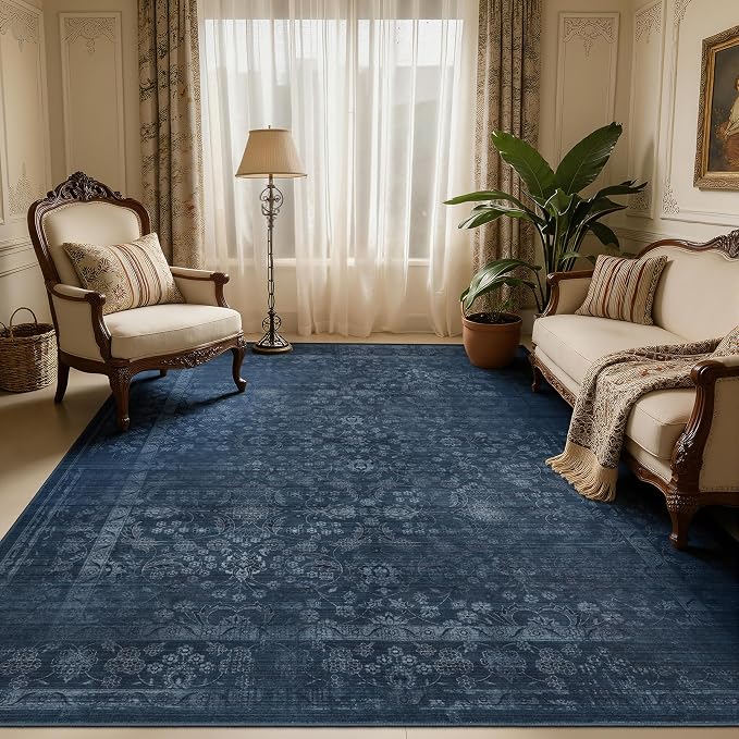 Ruaruarug Area Rug 5'×7', Non Slip Machine Washable Ultra Soft Stain & Fade Resistant, Pet & Kids Friendly, for Living Room/Bedroom/Kitchen/Classroom, Dark Blue