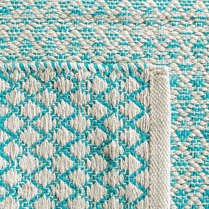 SAFAVIEH Montauk Collection Runner Rug - 2'3" x 12', Turquoise & Ivory, Handmade Cotton, Ideal for High Traffic Areas in Living Room, Bedroom (MTK601E)