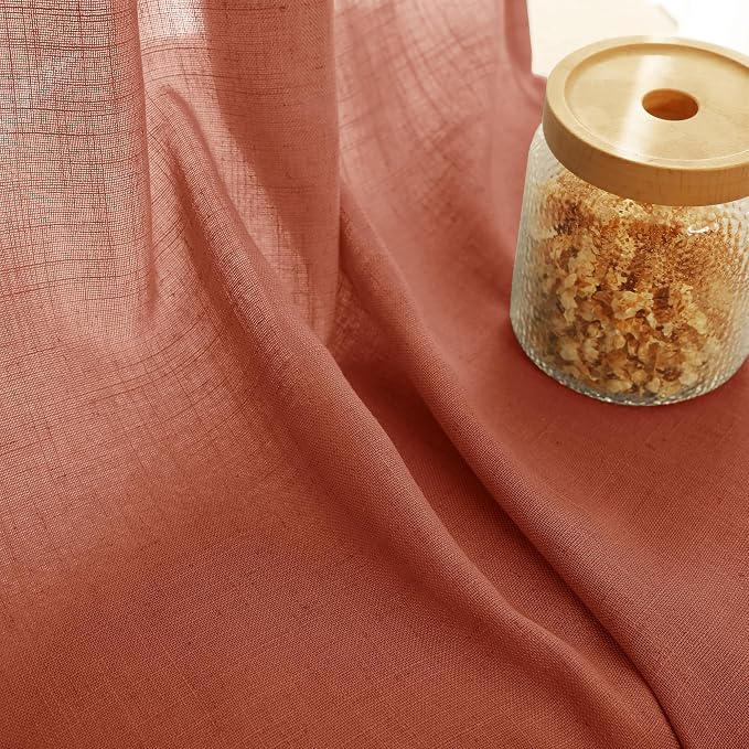86 inch Linen Terracotta Curtains 2 Panels for Living Room Back Tab Light Filtering Semi Sheer Rust Colored Curtains 86 inches Long Soft Thick Cotton Cloth Textured Rustic Boho Farmhouse Room Decor