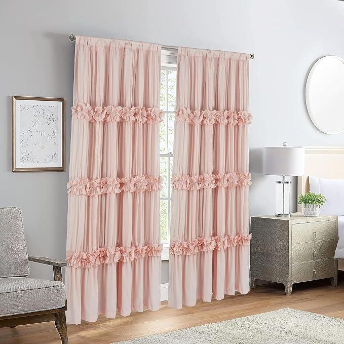 Homechoice Decor Thermal Insulated Window Curtains, 54"W x 84"L x 2 Panels | Boho Ruched Blackout Window Treatments with 3 Rows of Butterfly Flowers, Rustic Rod Pocket Drapes, Peach Pink (LQ-30)