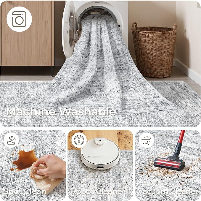 2x5 Rug Runners for Hallways Non Slip,Kitchen Rugs,Grey | Washable Rugs for Kitchen,Entryway,Bedroom,Bathroom,Nursery Room,Thin,Soft Runner Rug,Stain Resistant Indoor Carpet