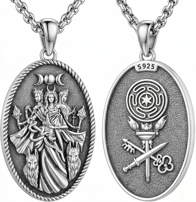 Hecate Wiccan Triple Moon Goddess Necklace Tetragrammaton Nudo De Bruja Plata 925 Original Sterling Silver Cat Moon Pendant Hekate Witch Necklace Amulet Witchy Jewelry Gifts for Women Men