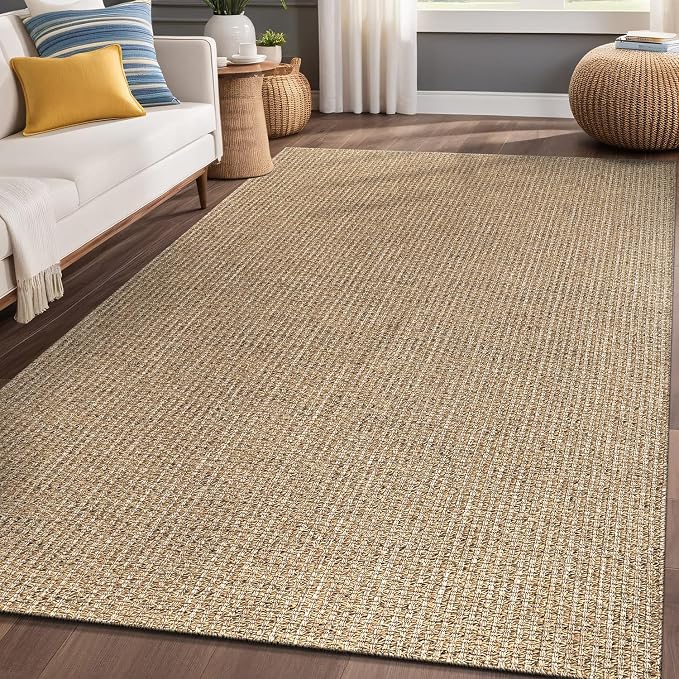 Luul Home Easy Jute Rugs 4x6 Natural Color Living Room Indoor Outdoor Area Rug for Farmhouse Patio and Kitchen Rug High Traffic Washable Easy to Clean Solid Boho Woven Design Outside Carpet (4 x 6)