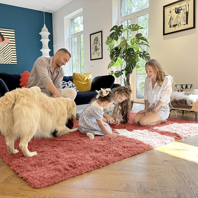 OLANLY 2x6 Machine Washable Runner Rugs for Hallway, Soft Fluffy Shaggy Bedside Rugs for Bedroom, Living Room, Indoor Floor Carpet for Kids Girls and Boys, Home Decor Aesthetic, Rust Red