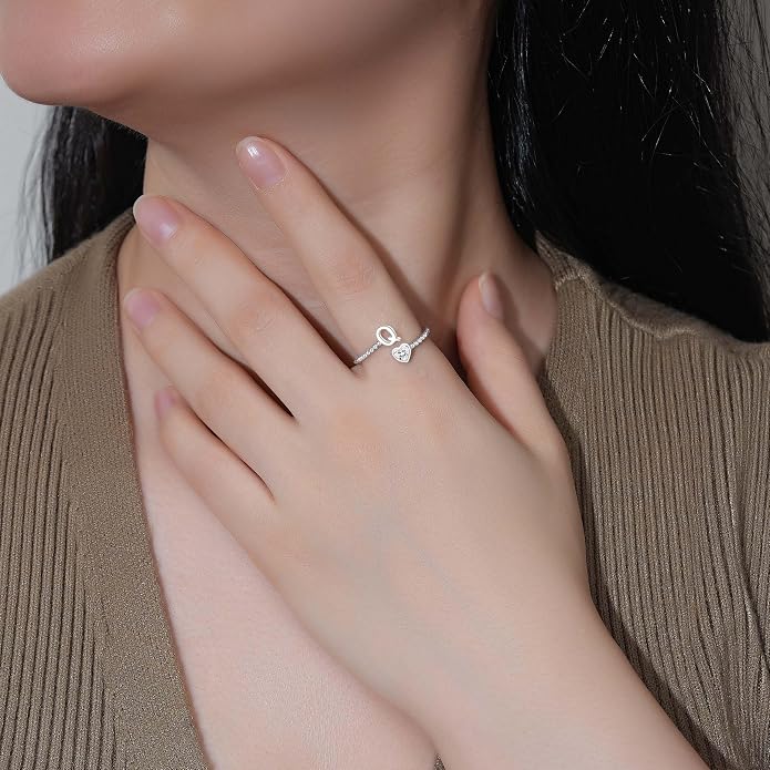 Step Forward 925 Sterling Silver Adjustable Initial Ring for Women | Non Tarnish Letter Rings for Lady | Alphabet Heart Thumb Rings | Capital Letter Jewelry Gifts
