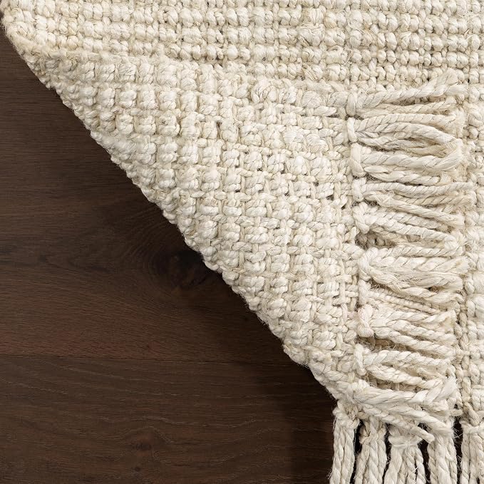 Nuloom Daniela Off-White, 8' Square, Handmade, Jute, Tassel, Soft and Textured, High Traffic, Stain Resistant, Easy Clean, Durable Area Rug for Bedroom, Living Room, Dining Space, Foyer, Entryway