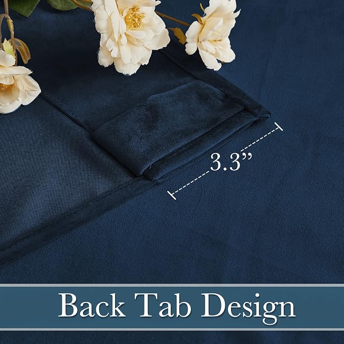 RYB HOME Heavy Duty Velvet Curtains & Drapes, Room Darkening Noise Reducing Window Treatment for Living Room Bedroom Privacy Draft Block Shades for Stuido, Navy Blue, W52 x L72 inch, 2 Panels