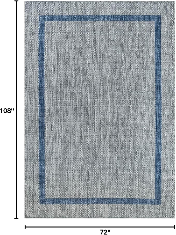 Luul Home Bordered Outdoor Rug 6x9 Washable Outside Carpet for Indoor Patio Porch Waterproof Easy Cleaning Non Shedding Area Rugs Silver Gray - Blue 6 x 9