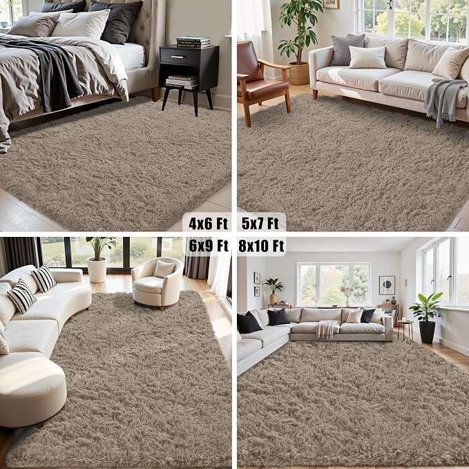 4x6 Area Rug for Living Room:Ultra Soft Fluffy Shag Grey Camel Rugs,Large Fuzzy Plush Indoor Non Slip Carpet Washable Rug for Bedroom Kids Nursery Office Dorm Modern Decor(Grey Camel 4'x6')